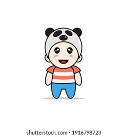 Un personaje de chico lindo vestido con traje de panda. Concepto de diseño de mascota