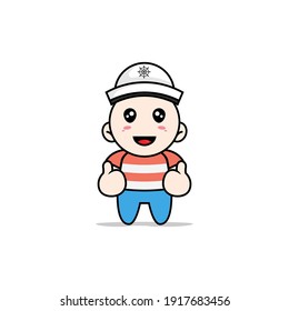 Cute boy character wearing sailor costume. Mascot design concept