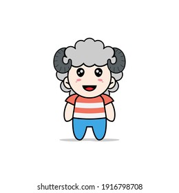 Cute boy character wearing sheep costume. Mascot design concept