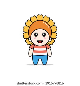 Cute boy character wearing sunflower costume. Mascot design concept