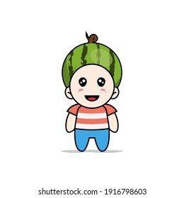 Cute boy character wearing watermelon costume. Mascot design concept