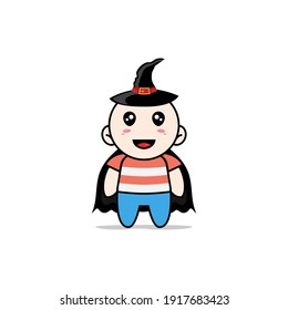 Cute boy character wearing witch costume. Mascot design concept