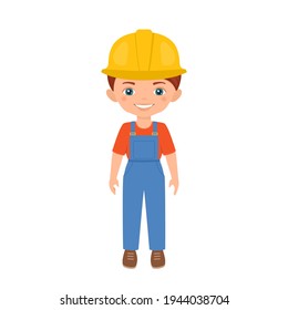 Junge Figur in Arbeitskleidung einzeln auf weißem Hintergrund. Flacher Cartoon-Stil.Vektorgrafik
