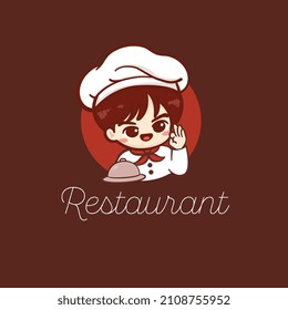 Logo del chef de un niño pequeño para el logo de un restaurante y comida picante