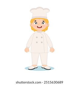Garoto bonito de uniforme de chef. Ilustração vetorial em estilo plano isolada em fundo branco.