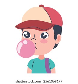 cute boy chewing gum cartoon isolated