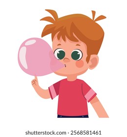 cute boy chewing gum cartoon isolated