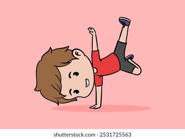 Cute boy chibi character illustration in one hand dance pose