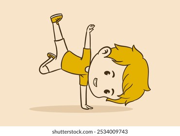 Cute boy chibi character illustration in one hand dance pose