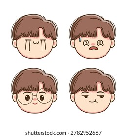 Cute Boy Chibi Face Expression Set Kawaii Cartoon Character Emoji Illustration