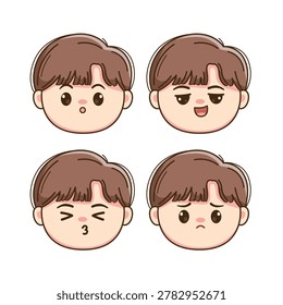 Cute Boy Chibi Face Expression Set Kawaii Cartoon Character Emoji Illustration