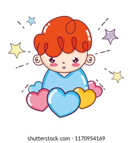 cute boy child with hearts and stars