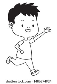 Cute boy children running, smiling and having fun cartoon vector illustration graphic design.