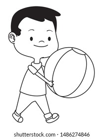 Cute boy children smiling and having fun with ball cartoon vector illustration graphic design.