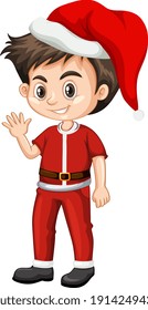 Cute boy in christmas costume cartoon character illustration