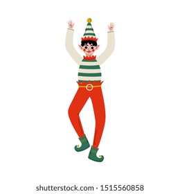 Cute Boy Christmas Elf Character, Santa Claus Helper Vector Illustration