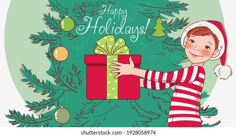 Cute boy with Christmas Present