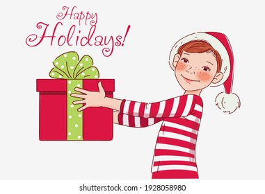 Cute boy with Christmas Present