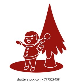 Cute boy and christmas tree cartoon
