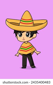 Cute Boy in Cinco De Mayo Cartoon Illustration