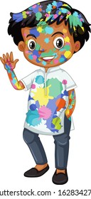 Cute Junge mit Farbspritzer auf seiner Körpergrafik