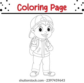 Cute boy coloring book page for children