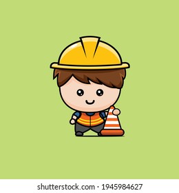 Cute Boy Construction Worker Cartoon Mascot