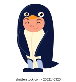 cute boy in costume penguin icon isolated