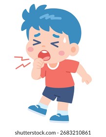 Lindo niño tosiendo – Ilustración vectorial plana de dibujos animados