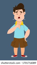 cute boy coughing. flat style cute bot character.
