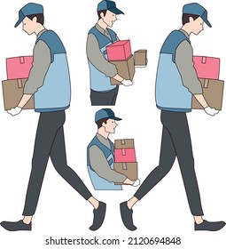 cute boy courier with presents boxes