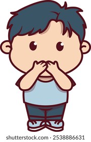 Cute Boy Cover His Mouth with Hands Illustration