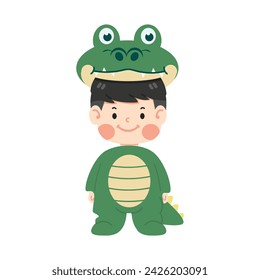 Cute boy in crocodile costume cartoon