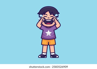 Cute boy crying cartoon character illustration