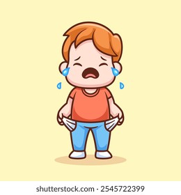 Cute Boy Crying Cartoon Vector Icon Illustration. People 
Nature Icon Concept Isolated Premium Vector. Flat Cartoon 
Style