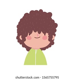 cute boy with curly hair portrait on white background vector illustration