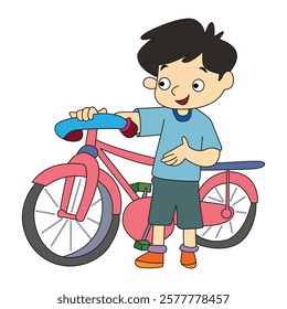 Cute boy with cycle vector illustration