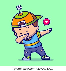 Cute Boy Dabbing Cartoon Vector Icon Illustration. People Fashion Icon Concept Isolated Premium Vector. Flat Cartoon Style