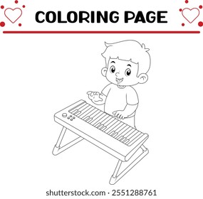 cute boy is dancing having fun playing digital piano coloring page for kids