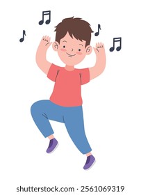 cute boy dancing music isolated