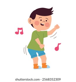 cute boy dancing music isolated