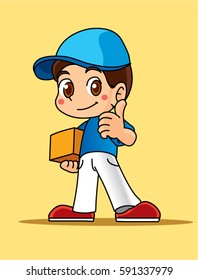 cute boy deliver parcel