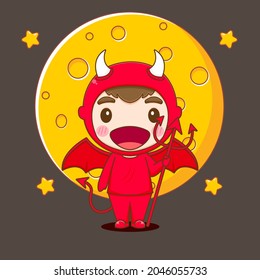 Cute boy with devil costume chibi character illustration