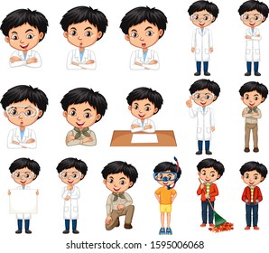 Cute boy in different outfit illustration