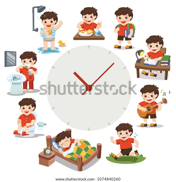 Cute Boy Different Situations Daily Routine Stock Vector (Royalty Free ...