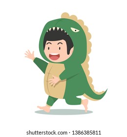 Cute boy  in dinosaur costume 
