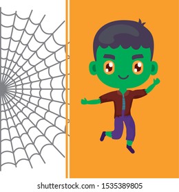 cute boy disguised of frankenstein vector illustration design