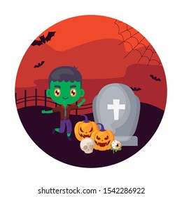 cute boy disguised of frankenstein vector illustration design