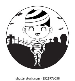 cute boy disguised of mummy vector illustration design