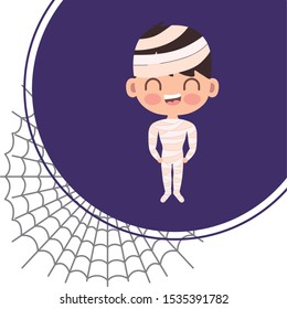 cute boy disguised of mummy vector illustration design